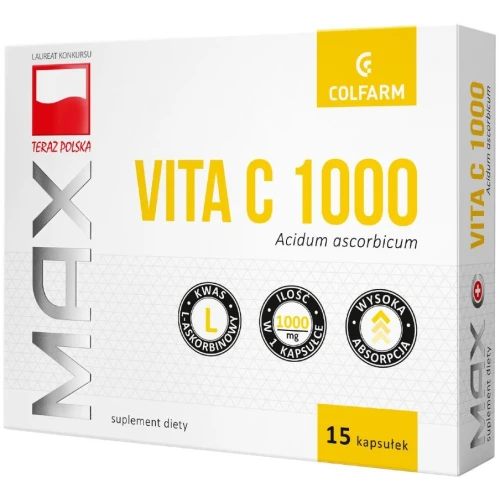 Max Vita C 1000, 15 kapsułek - Witamina C – wspiera układ nerwowy i odpornościowy