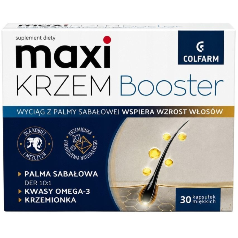Maxi Krzem Booster, 30 kapsułek - Biotyna, krzem i palma sabałowa dla włosów, skóry i paznokci