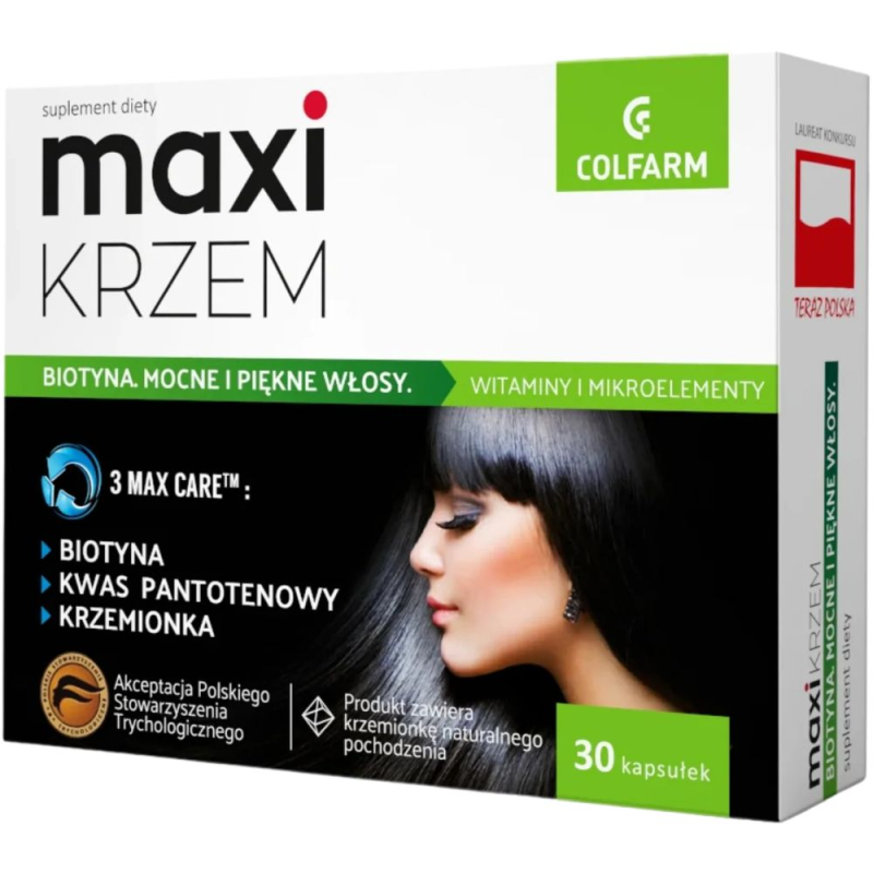 Colfarm Maxi Krzem, 30 kapsułek - Z biotyną oraz wyciągami ze skrzypu polnego i ziela pokrzywy