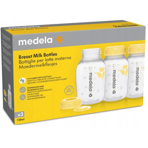 Medela Butelka do przechowywania pokarmu, 3 x 150 ml - Nietłukące, łatwe do czyszczenia