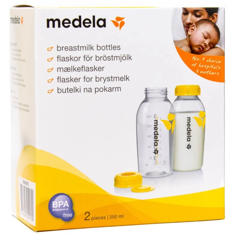 Medela Butelki do przechowywania pokarmu, 2 x 250 ml - Kompatybilne z laktatorami Medela