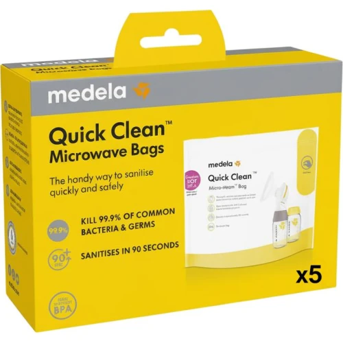 Medela Quick Clean torebki do dezynfekcji w kuchence mikrofalowej, 5 sztuk - Wielorazowe, jednej torebki można użyć nawet 20 razy