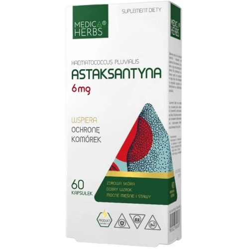 Medica Herbs Astaksantyna 6 mg, 60 kapsułek - Ochrona komórek i wsparcie skóry