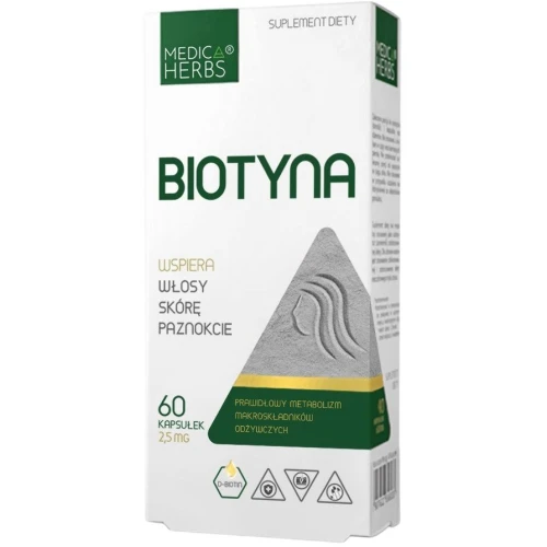 Medica Herbs Biotyna, 60 kapsułek - Wsparcie zdrowych włosów, skóry i metabolizmu energetycznego