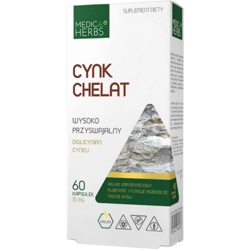 Medica Herbs Cynk Chelat, 60 kapsułek - Wysoka przyswajalność - dla odporności i urody