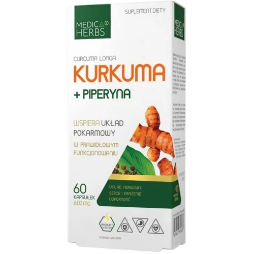Medica Herbs Kurkuma i Piperyna, 60 kapsułek - Wsparcie trawienia i odporności