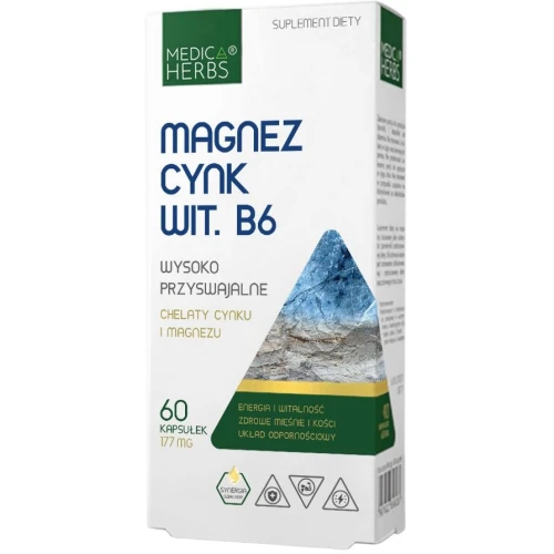 Medica Herbs Magnez Cynk Wit. B6, 60 kapsułek - Wsparcie układu nerwowego, odporności i kości