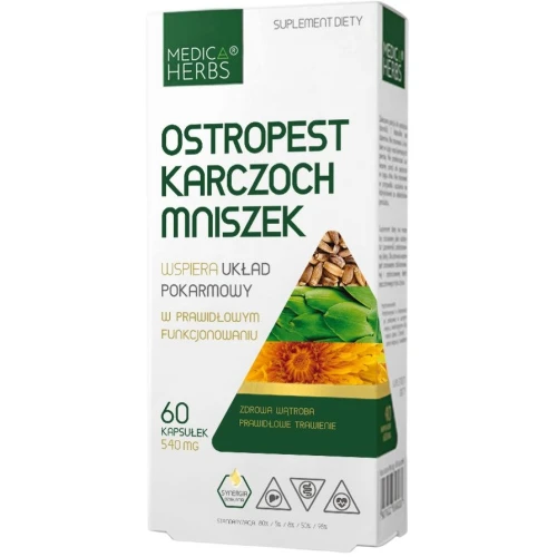 Medica Herbs Ostropest Karczoch Mniszek, 60 kapsułek - Wsparcie wątroby i trawienia