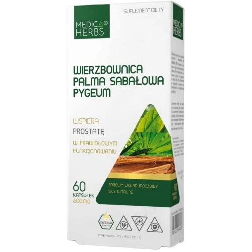 Medica Herbs Wierzbownica Palma sabałowa Pygeum, 60 kapsułek - Wsparcie prostaty i układu moczowego