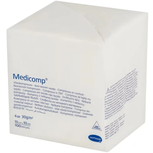 Medicomp Kompresy niejałowe 10 cm x 10 cm, 100 sztuk - Wysoce chłonne kompresy z włókniny