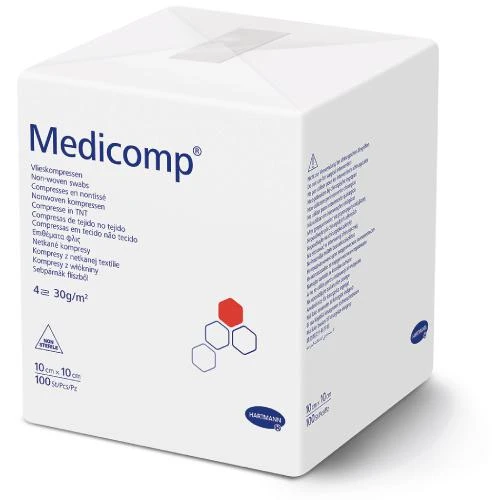 Medicomp Kompresy niejałowe 10 cm x 10 cm, 100 sztuk - Wysoce chłonne kompresy z włókniny