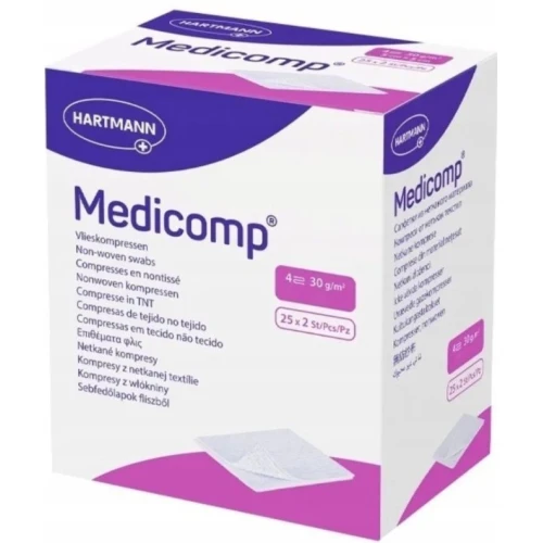 Medicomp Kompresy jałowe z włókniny 5x5 cm, 50 sztuk - Przeznaczone są do opatrywania ran