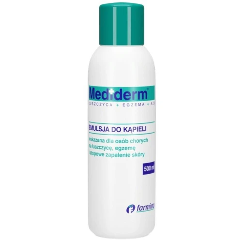Mediderm Emulsja do kąpieli 500 ml - Do pielęgnacji chorobowo zmienionej skóry w przebiegu łuszczycy, egzemy i atopowego zapalenia skóry