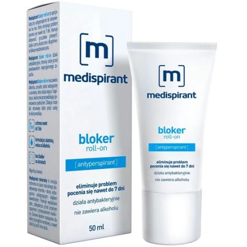 Medispirant antyperspirant bloker roll-on, 50 ml - Działa antybakteryjnie, chroniąc skórę przed powstawaniem nieprzyjemnego zapachu