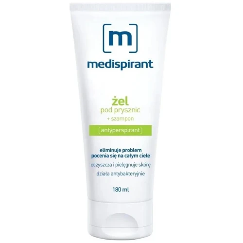 Medispirant żel pod prysznic + szampon, antyperspirant, 180 ml - Eliminuje problem pocenia się na całym ciele, oczyszcza i pielęgnuje skórę
