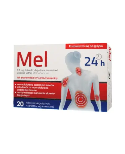 Mel tabletki ulegające rozpadowi w jamie ustnej, 20 sztuk - Tabletki przeciwbólowe i przeciwzapalne z meloksykamem