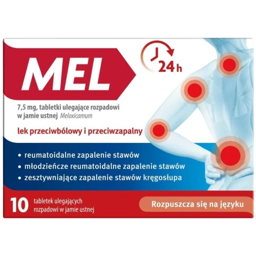 Mel 7,5 mg, 10 tabletek ulegających rozpadowi w jamie ustnej - Z meloksykamem o działaniu przeciwbólwym i przeciwzapalnym