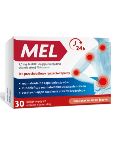 Mel tabletki ulegające rozpadowi w jamie ustnej, 30 sztuk - Tabletki przeciwbólowe i przeciwzapalne z meloksykamem