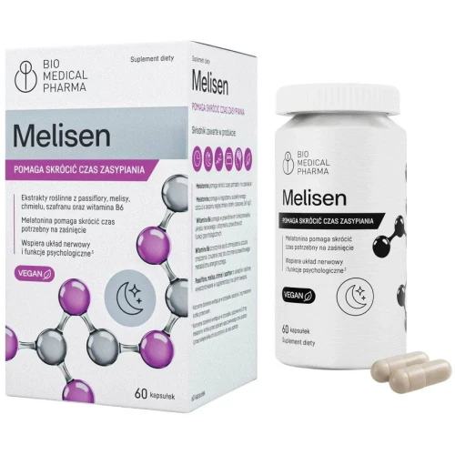 Bio Medical Pharma Melisen, 60 kapsułek - Melatonina z 4 ekstraktami roślinnymi