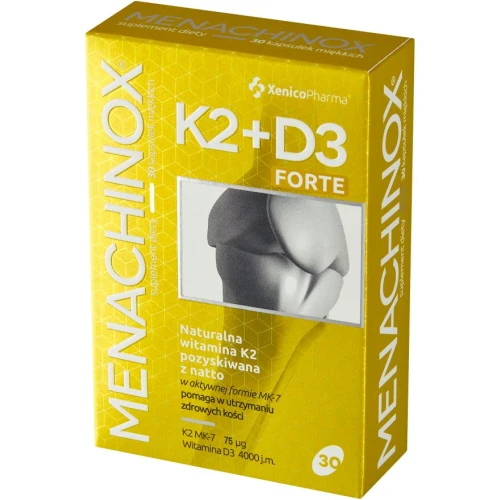 Menachinox K2+D3 Forte, 30 kapsułek - Naturalna witamina K2 MK-7 i 4000  witaminy D3 pozyskiwanej z lanoliny