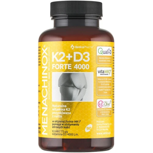 Menachinox K2+D3 Forte, 90 kapsułek - Z naturalną witaminą K2 MK-7 i D3 pozyskiwaną z lanoliny