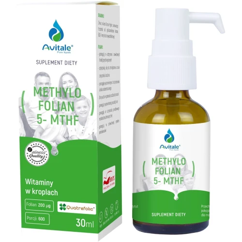 Avitale MethyloFolian (Quatrefolic) 5- MTHF 200 µg Krople, 30 ml - Zawiera aktywną biologicznie formę folianu