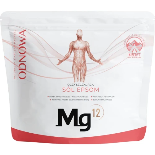 Mg12 Odnowa Sól Epsom (100% kizeryt), 1000 g - Do kąpieli detoksykujących i regenerujących mięśnie