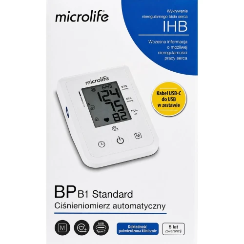 Microlife BP B1 Standard, naramienny ciśnieniomierz automatyczny, 1 sztuka - Precyzyjny pomiar z technologią Gentle+ i wykrywaniem arytmii
