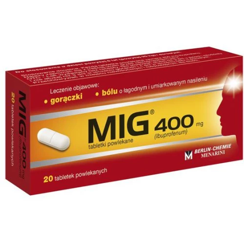 MIG 400 mg, 20 tabletek powlekanych - Obniża gorączkę i łagodzi ból