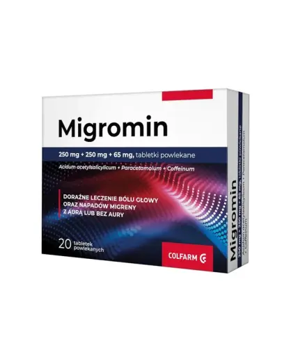 Migromin, 20 tabletek - Do stosowania w doraźnym leczeniu bólu głowy oraz napadów migreny