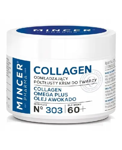 Mincer Pharma Collagen No 303, odmładzający, półtłusty krem do twarzy 60+, 50 ml - Spłycający zmarszczki krem dla osób powyżej 60. roku życia