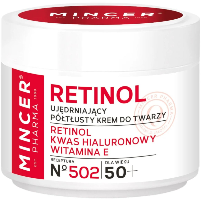 Mincer Pharma Retinol 50+ N°502 Ujędrniający krem półtłusty do twarzy, 50 ml - Do cery dojrzałej