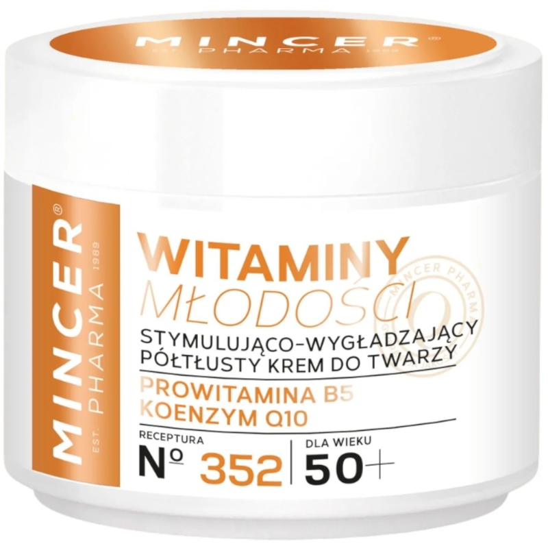 Mincer Pharma Witaminy Młodości 50+ N°352 Stymulująco-wygładzający krem półtłusty do twarzy, 50 ml - Do cery dojrzałej