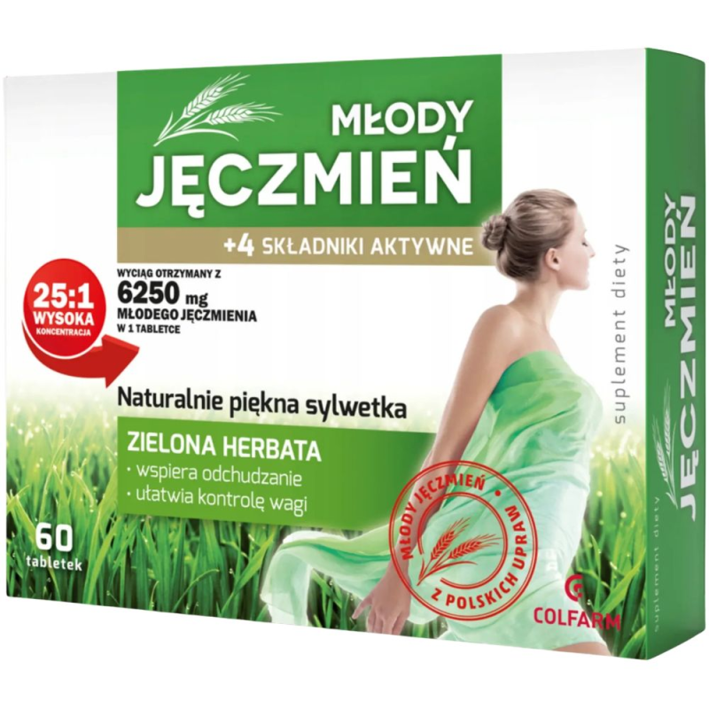 Colfarm Młody Jęczmień, 60 tabletek - Suplement diety zawierający kompozycję składników pochodzenia naturalnego