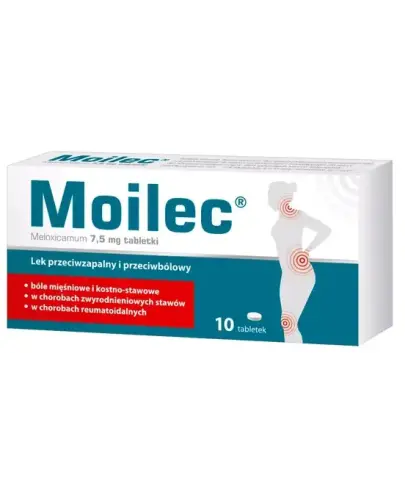 Moilec 7,5mg, 10 tabletek - Z meloksykamem o działaniu przeciwzapalnym, przeciwbólowym i przeciwgorączkowym