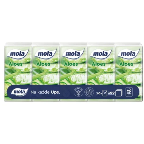 Mola Aloes Chusteczki higieniczne, 10 x 10 sztuk - 3-warstwowe chusteczki higieniczne z dodatkiem zapachu aloesu