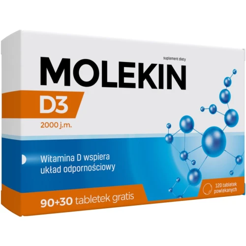 Molekin D3 2000 j.m., 120 tabletek powlekanych - 2000 j.m. witaminy D w każdej tabletce ,wspiera kości, zęby i mięśnie