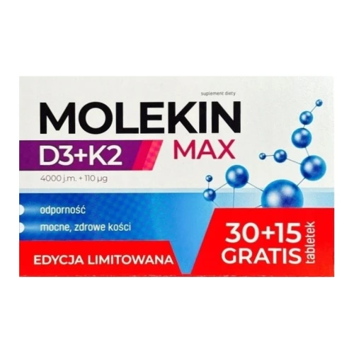Molekin D3 + K2 Max Edycja limitowana, 45 tabletek - Suplement diety z witaminami D3 i K2