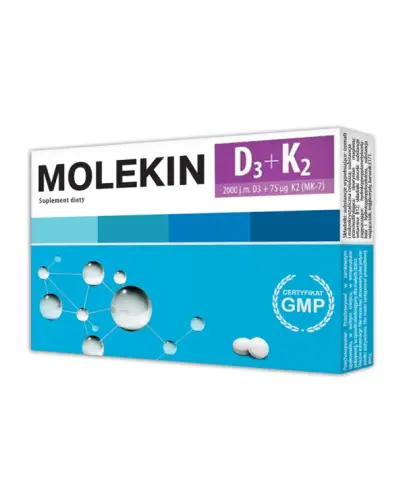 Molekin D3+K2, 30 tabletek powlekanych - Suplement diety z witaminami D3 i K2
