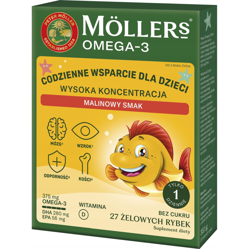 Möller's Omega-3 Rybki Wysoka Koncentracja Malinowe żelki dla dzieci, 27 sztuk - Omega 3 dla dzieci