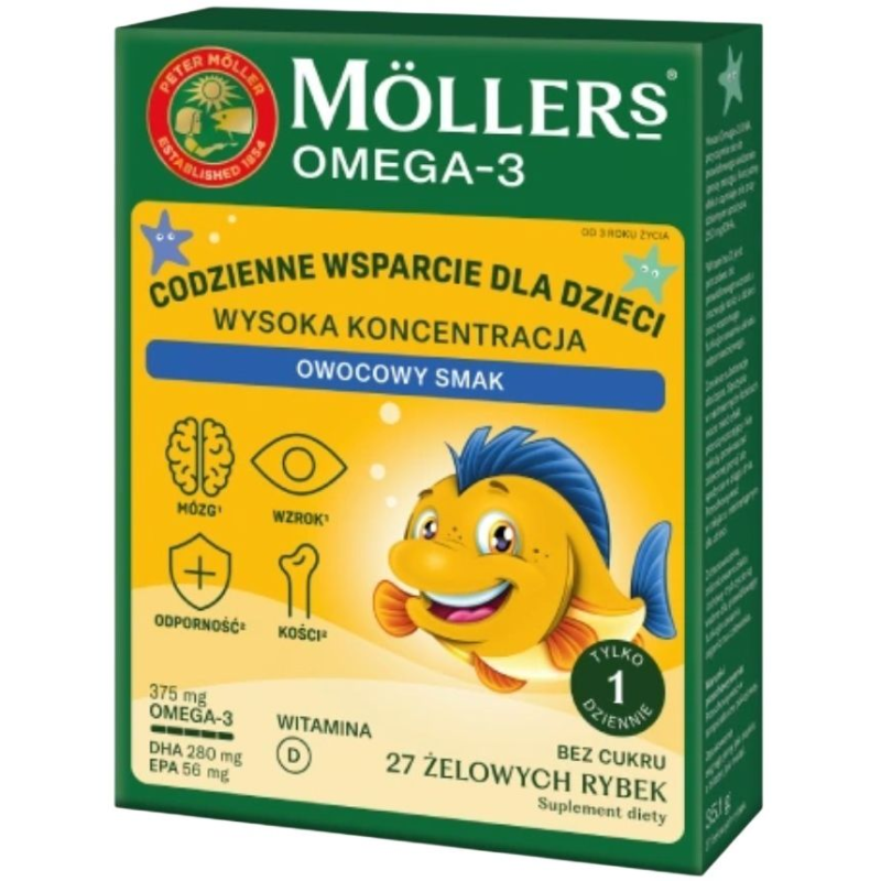 Möller's Omega-3 Rybki Wysoka Koncentracja Owocowe żelki dla dzieci, 27 sztuk - Omega 3 dla dzieci