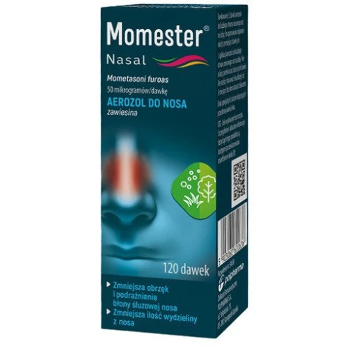 Momester Nasal aerozol do nosa, 120 dawek - Łagodzi objawy alergicznego zapalenia błony śluzowej nosa 