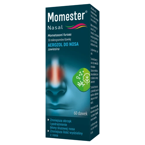 Momester Nasal aerozol do nosa, 60 dawek - Łagodzi objawy zapalenia, kichanie, świąd oraz uczucie zatkanego nosa
