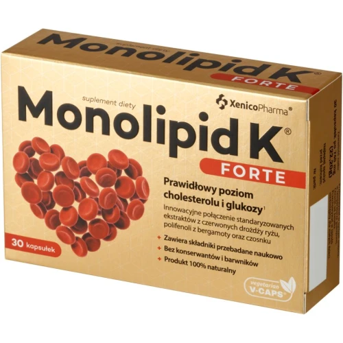 Monolipid K Forte, 30 kapsułek - Wsparcie w utrzymaniu prawidłowego poziomu  cholesterolu i glukozy