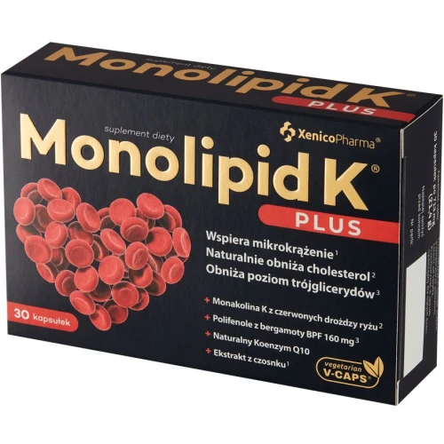 Monolipid K Plus, 30 kapsułek - Wsparcie w utrzymaniu prawidłowego poziomu cholesterolu i trójglicerydów
