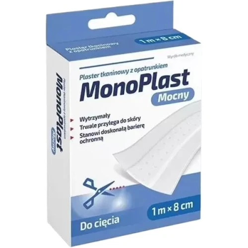 MonoPlast Mocny Plaster tkaninowy z opatrunkiem 1 m x 8 cm, 1 sztuka - Doskonale przylegający