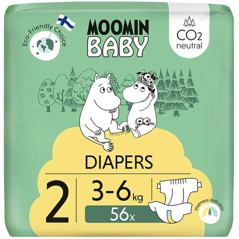 Moomin Baby 2 Newborn 3-6 kg Eko Pieluszki, 56 sztuk - Bez substancji alergizujących