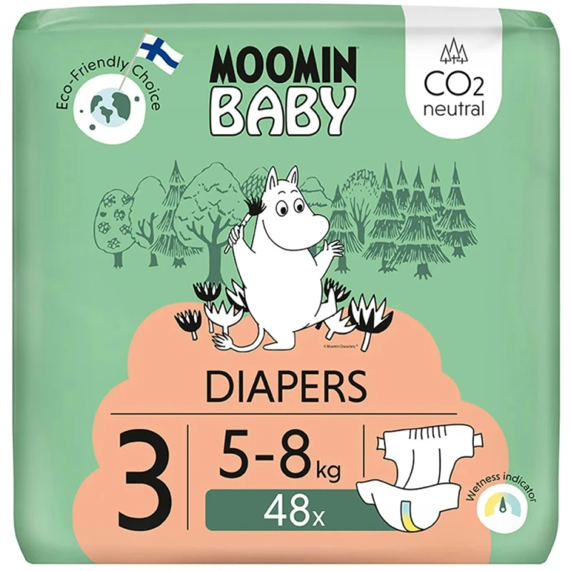 Moomin Baby 3 Midi 5-8 kg Eko Pieluszki, 48 sztuk - Bielone tlenem, pozbawione substancji alergizujących