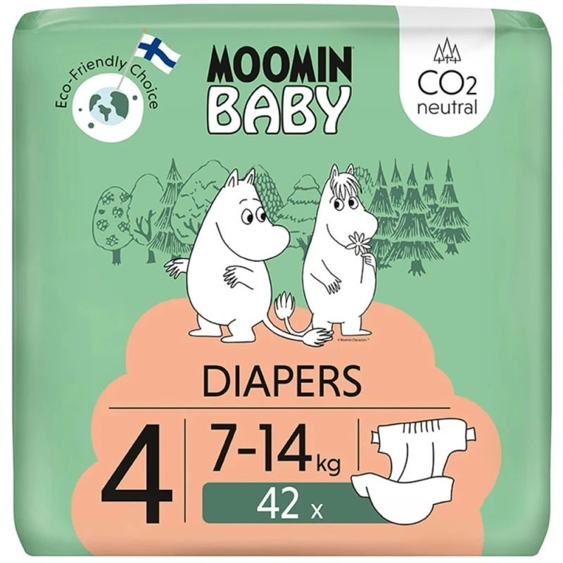 Moomin Baby 4 Maxi 7-14 kg Eko Pieluszki, 42 sztuki - Z superabsorbcyjnym wkładem
