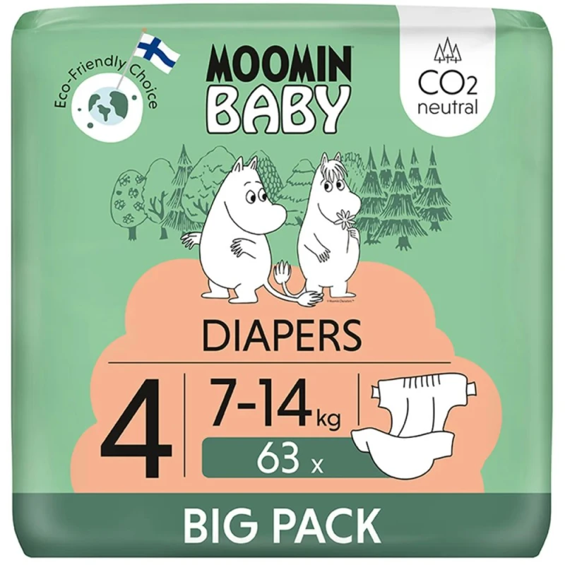 Moomin Baby 4 Maxi 7-14 kg Eko Pieluszki, 63 sztuki - Superchłonne pieluszki bez zbędnych substancji chemicznych